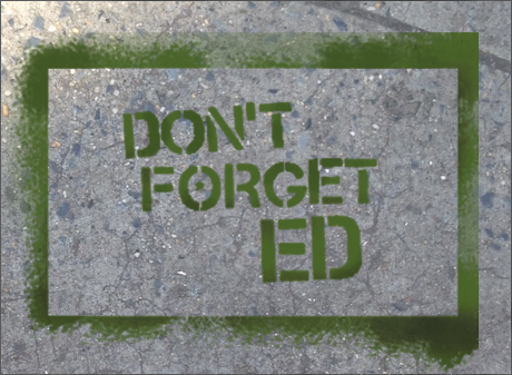 Don't Forget Ed stencil shown spray painted on concrete ground