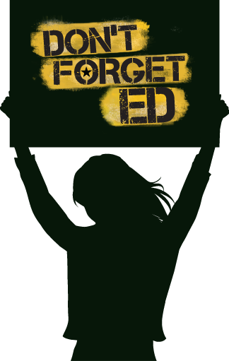 Girl silhouette holding Don't Forget Ed Sign